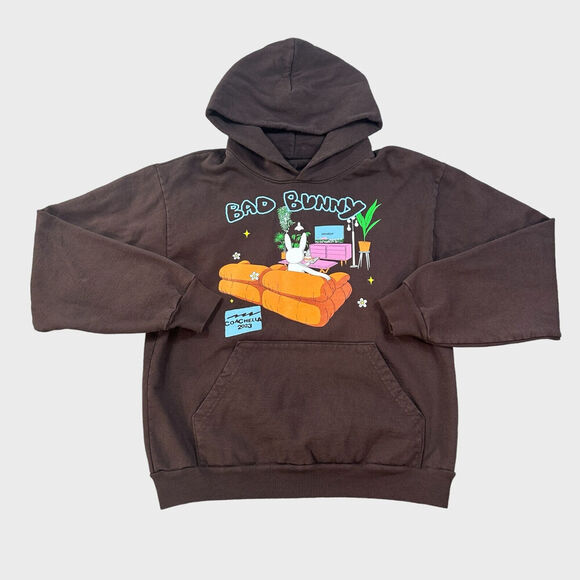 Bad Bunny Hoodie Mens Medium Brown Coachella 2023 100% Heavyweight Cotton NEW